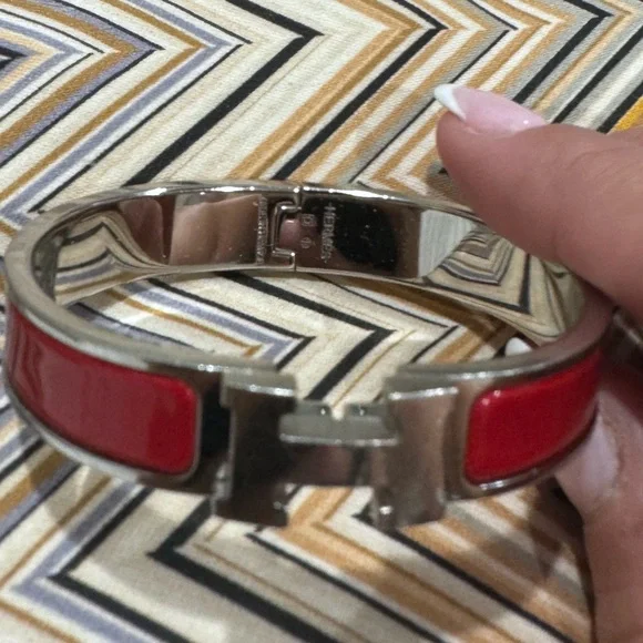 Hermes Silver Bracelet Enamel Narrow Clic Bracelet Burgundy